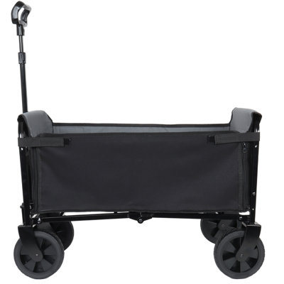 3-In-1 Collapsible Folding Utility Wagon Cart With Wheels, 220Lb Capacity, Cup Holders For Camping, Shopping, And Pets (Black)