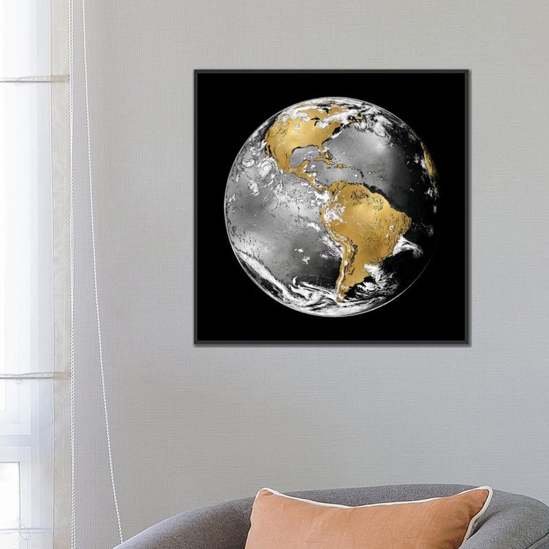 « world turn iii », reproduction d’impression sur toile, H 26 po x l 26 po x P 1,5 po, Toile avec cadre noir, Pas de tapis