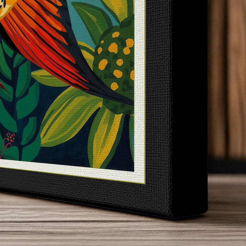 Macaw in Bloom Tropical - Wrapped Canvas, Black Border, 24x16 - 61.0 x 40.6 cm