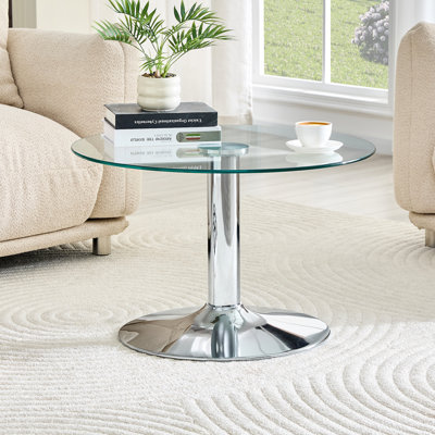 Table basse ronde en verre trempé de 27,5 pouces de diamètre. 17,7 pouces de haut