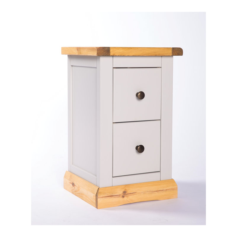 Pittsford 35cm W Plywood / Laminate Board Bedside Table, Brass Knob, Light Grey