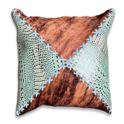 Cowhide & Leather Cushion Cover with Decorative Stitching