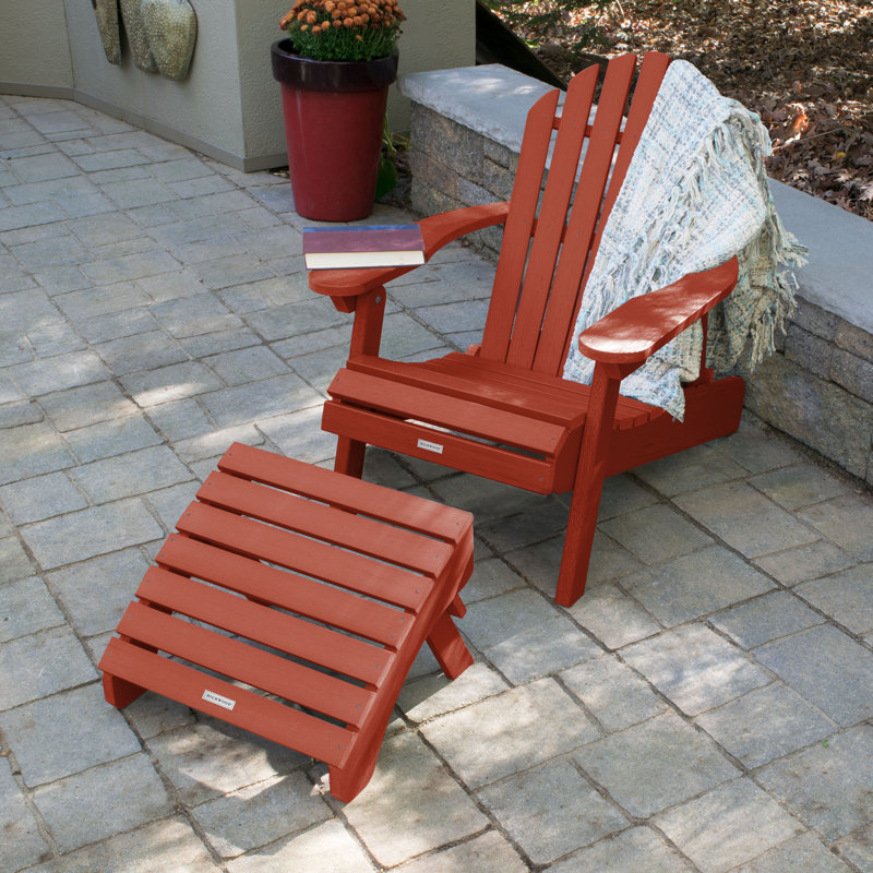 Anette 2-Piece Adirondack Chair and Ottoman Set, Rustic Red