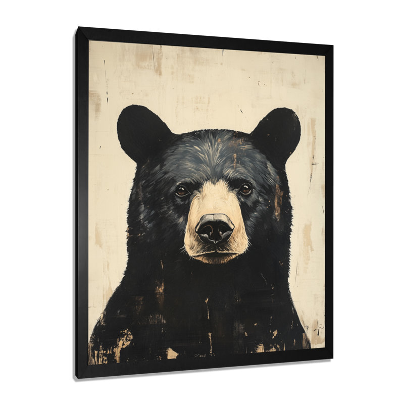 Ours noir rustique - Tableau sur toile représentant la faune, H 20 po x l 12 po, Cadre photo noir