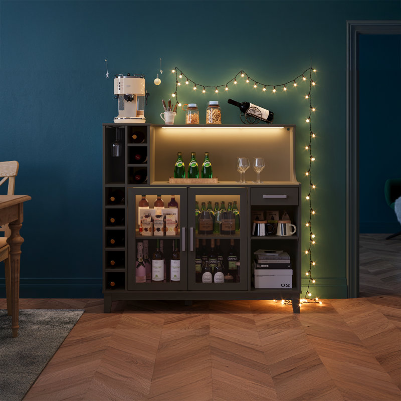 Wine Bar Cabinet With LED Light, Black