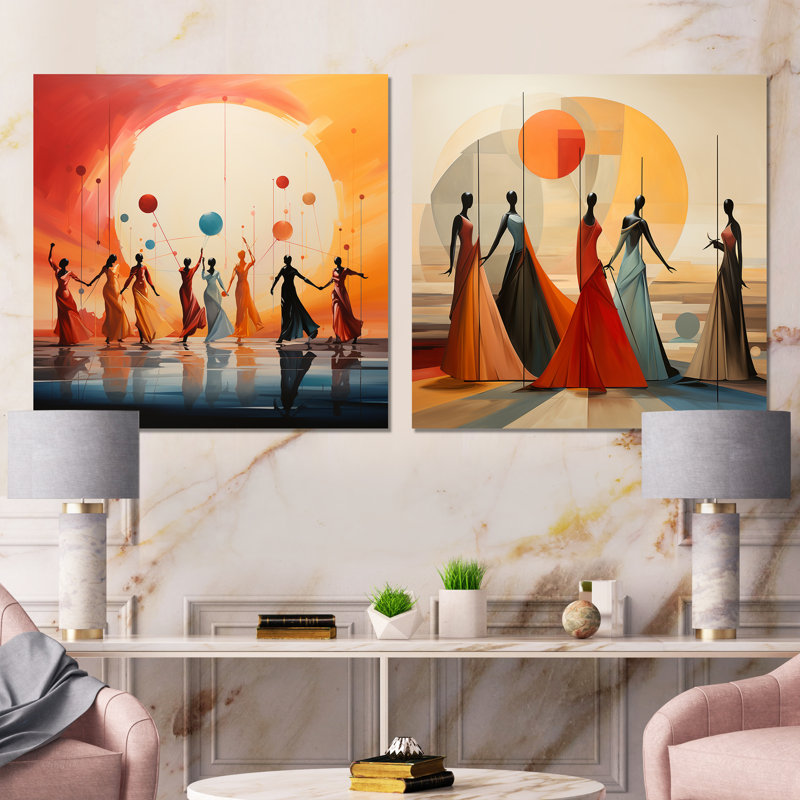 Ensemble de 2 impressions sur toile jaunes synchronisées, Toile tendue, H 16 po x l 33 po x P 1 po