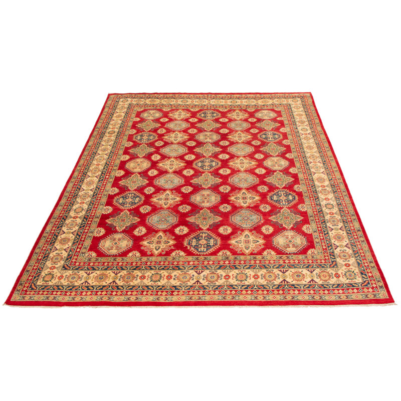 Tapis rouge en laine noué à la main de conception unique 8 pi 11 po x 11 pi 10 po New Age Rakel