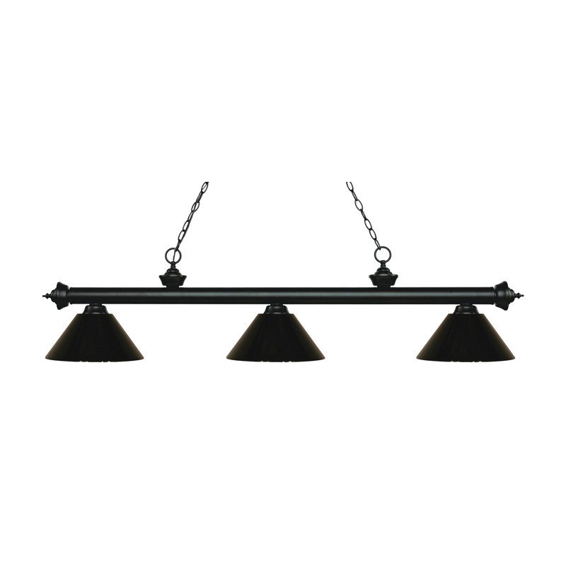 Luminaire suspendu linéaire à 3 lumières pour table de billard Chevelle, H 14,25 po x l 57 po x P 14 po, Blanc, Noir mat