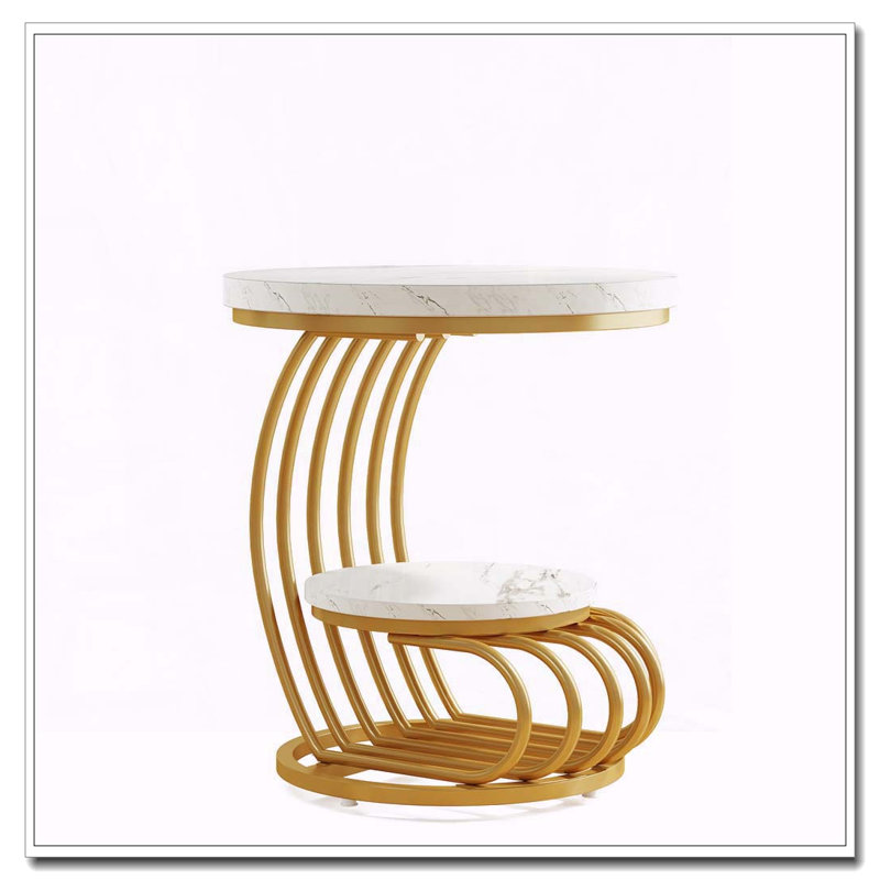Table d'appoint ronde moderne avec cadre doré, White/Gold
