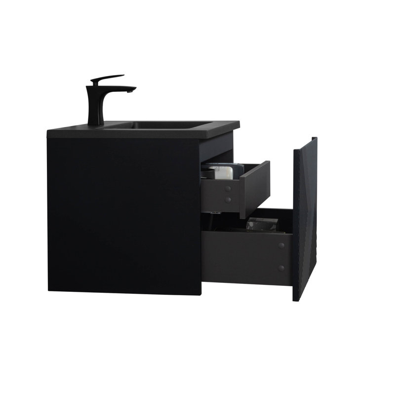 Lavabo de salle de bain rectangulaire encastrable en polymère noir avec trop-plein 23,5 po Alma