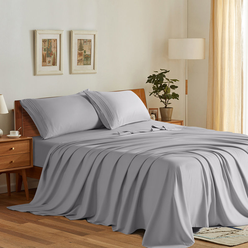 Microfiber Sheet Sets 4 Pieces, Twin SheetSet 1FittedSheet & 1 Standard Pillowcase, Gray