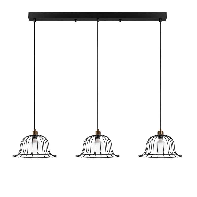 Lustre industriel moderne, hauteur réglable, finition noire et antique, douille E27 à 3 lumières, 11,8 x 13,8 x 47,6-79,9 pouces | Corps et plaque de base en métal | Parfait pour l'éclairage de la salle à manger, du salon et du vestibule