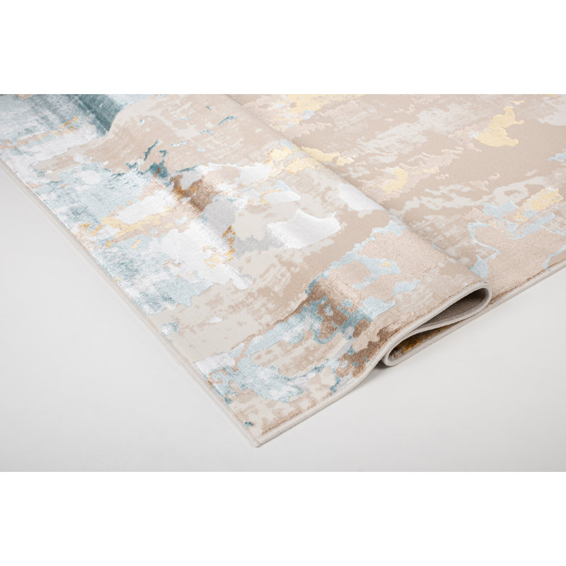 Tapis abstrait crème, Rond 5 pi 3 po