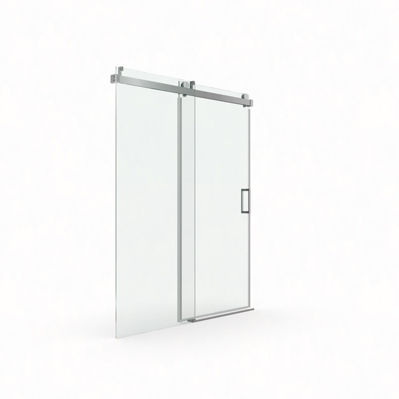 56" - 60" W X 76" H Frameless Shower Door Soft-Closing Single Sliding, 1/4" (6Mm) Tempered Glass With Explosion-Proof Film