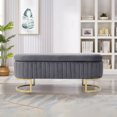 50" Wide Shoe Storage Bench Velvet Upholstered Bench Flip Top Storage Bench Tufted Bench for Entryway and Bedroom