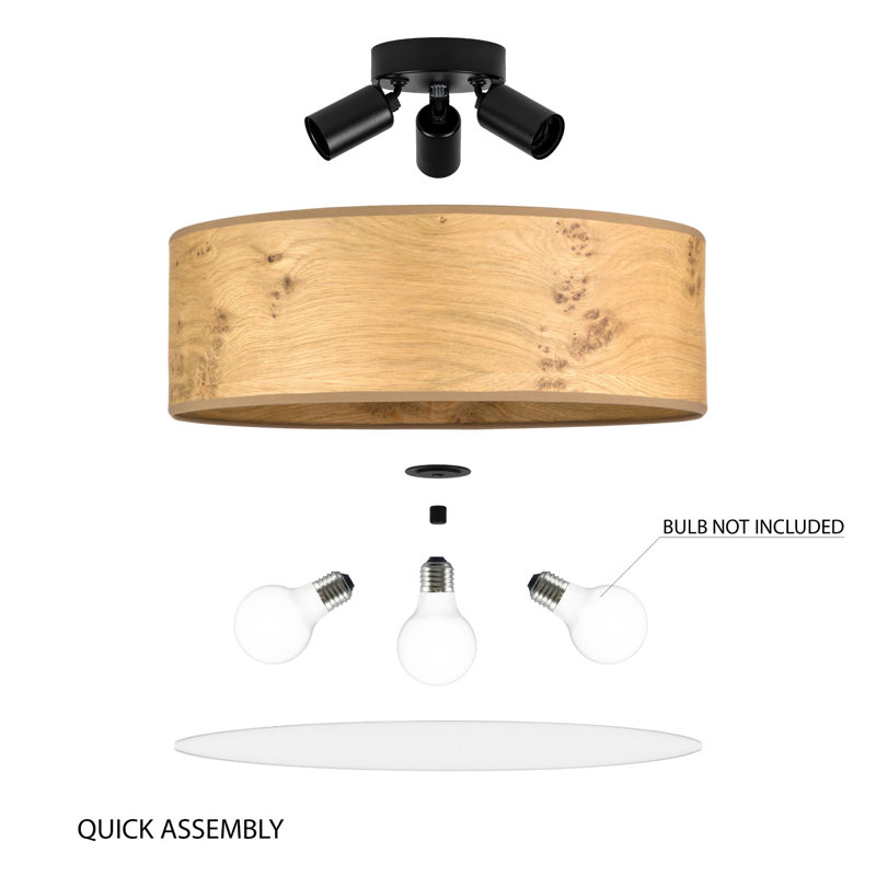 Trece Solid Wood Flush Mount, Oak, 20cm H x 45cm W x 45cm D