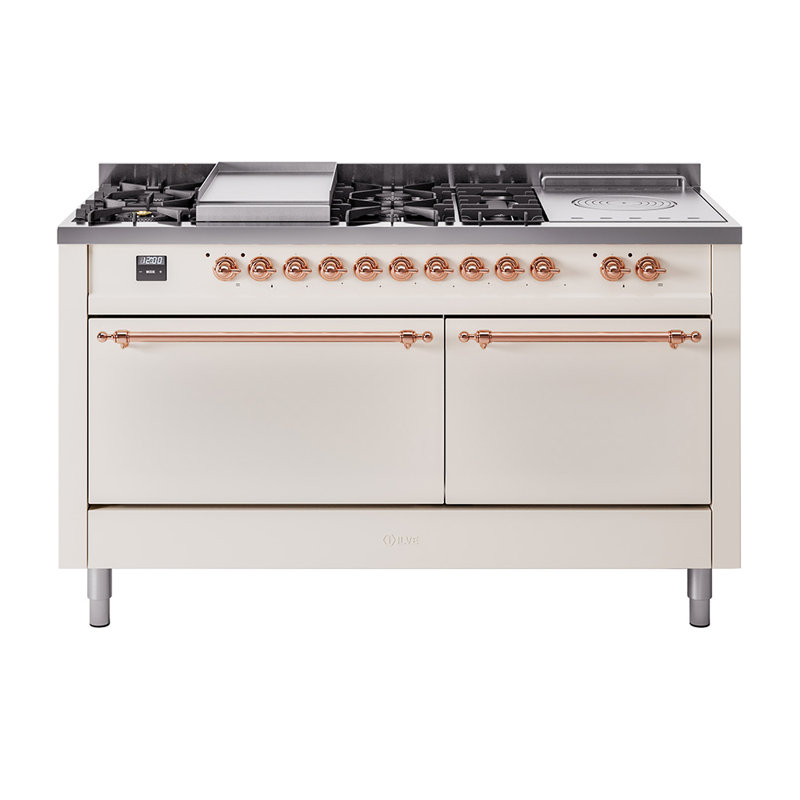 ILVE Nostalgie II, cuisinière à double combustible de 60 po, 7 brûleurs, plaque chauffante, surface de cuisson française