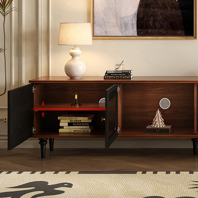 Meuble télé en bois massif rétro avec frêne, Noir / brun, 62.99"