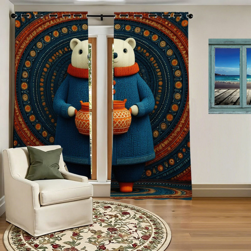 2 pièces rideaux occultants mignons à motif mandala, rideaux isolants et isolants thermiques, panneaux de rideaux à œillets pour le salon, la chambre à coucher, la décoration intérieure