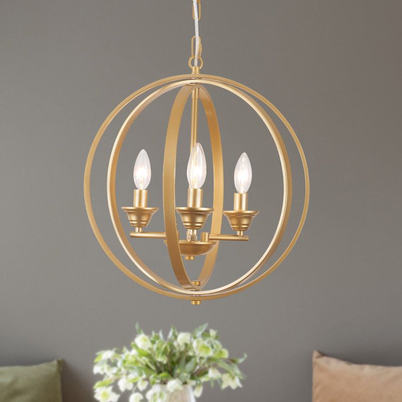 Georffrey 3 - Light 15" Wide Dimmable Candle Style Globe Sphere Chandelier, Painted Gold