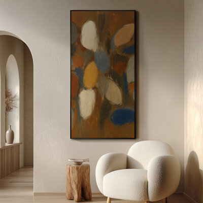 Extra Large Wall Art Fabric Print - Warm Earth-Tone Abstract Shapes with Soft Brush Blends Artwork Decor for Living Room or Bedroom - "Frame Assembly Required (Unfinished Frame)"