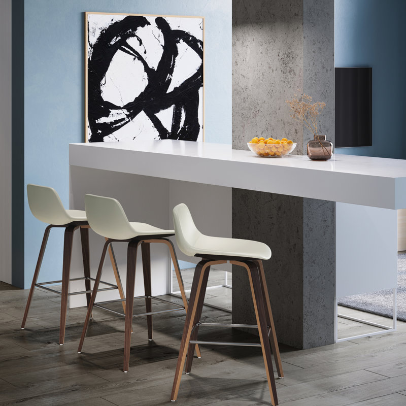 Tabouret de comptoir / de bar 2 - Tabouret de style Mid-Century (2) avec repose-pieds et placage brun
