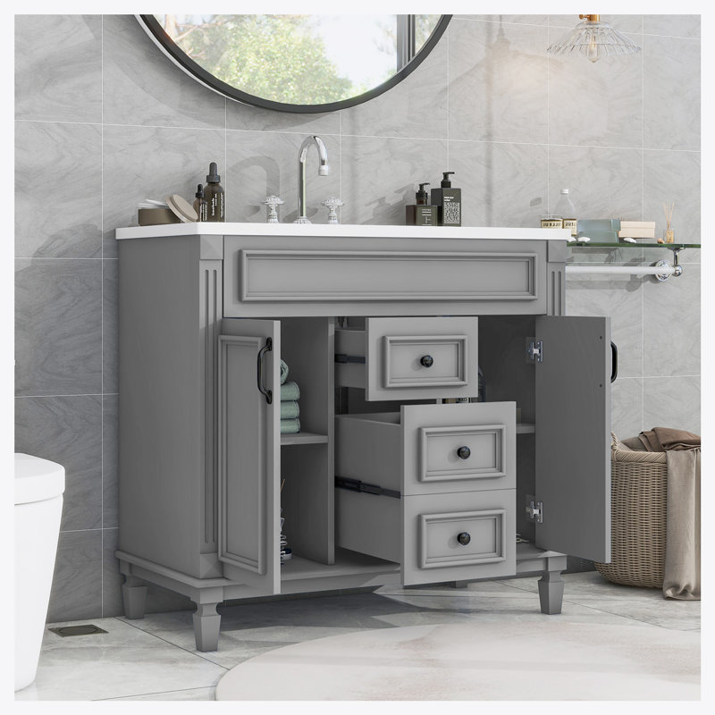 Meuble-lavabo moderne 36 po avec lavabo supérieur, Gris