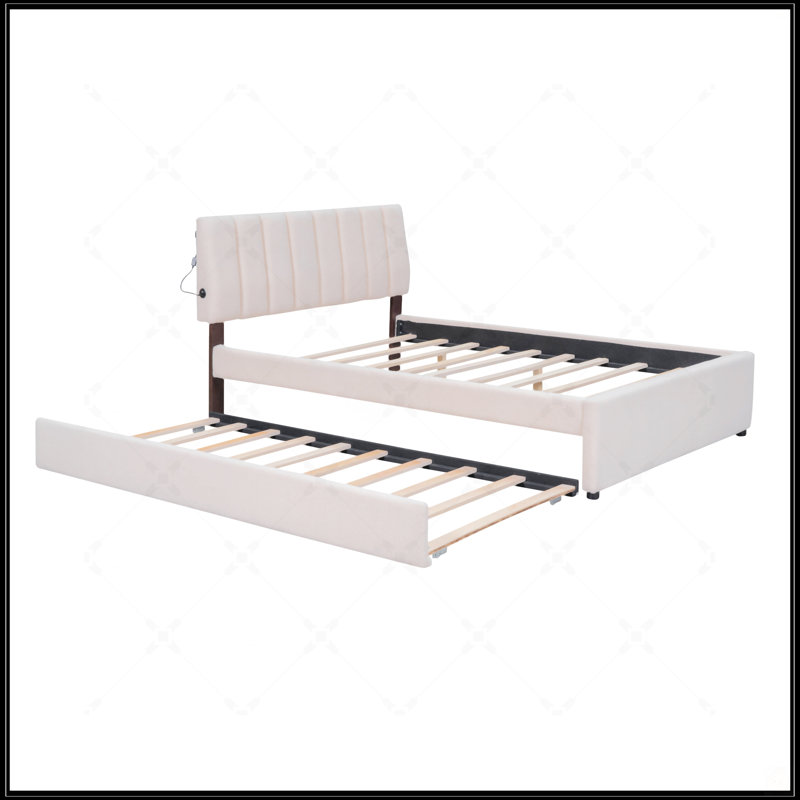 Lit plateforme tapissier Teddy, Gris, Grand lit