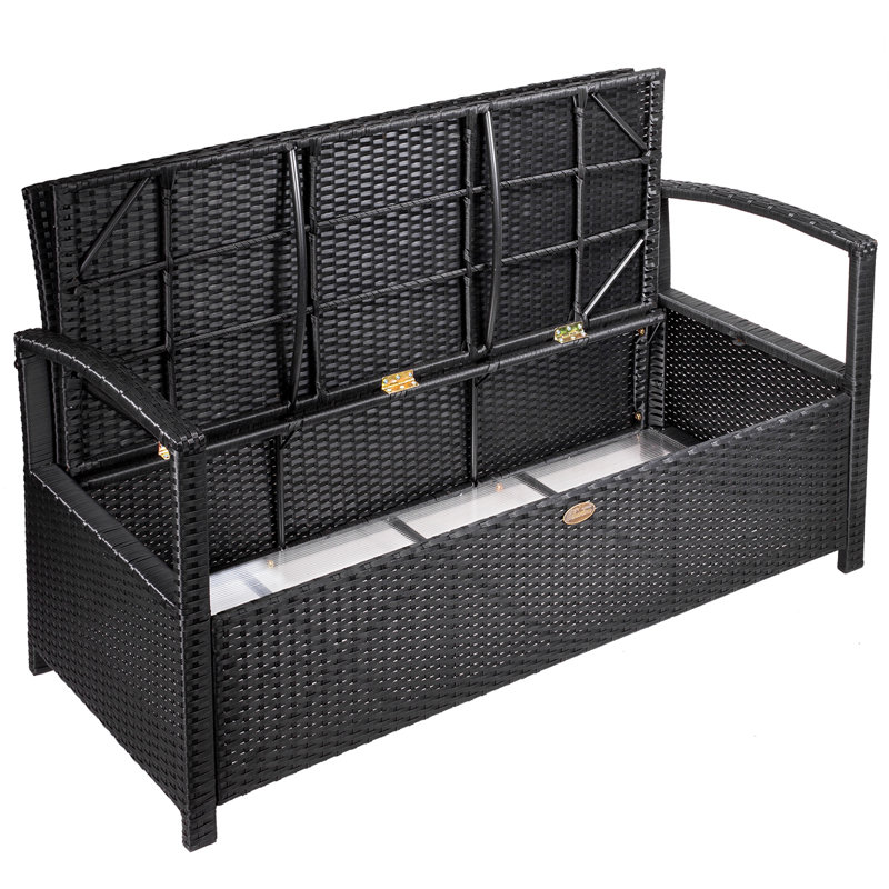 Barton Black Steel Frame Outdoor Storage Bench with Cushion