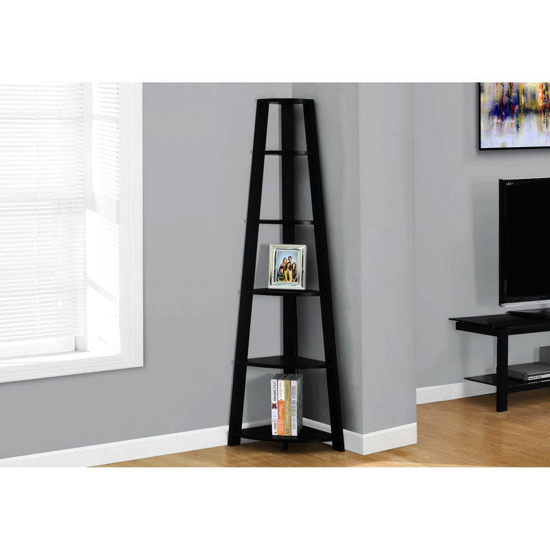 5 Tier Corner Bookcase In Black - Modern Bedroom & Office Storage For Contemporary Appeal