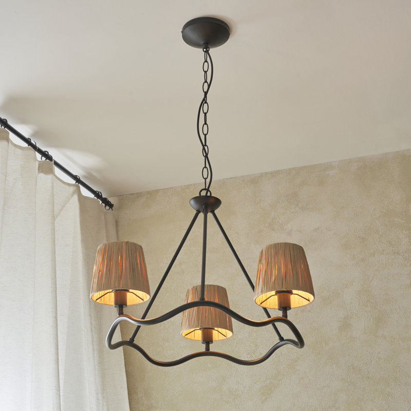 Wrangler 3lt Pendant light finished and Raffia, Matte Black