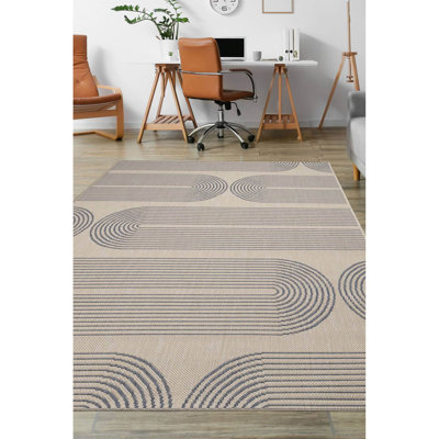 Dennia Rectangle Striped Dhurrie Indoor / Outdoor