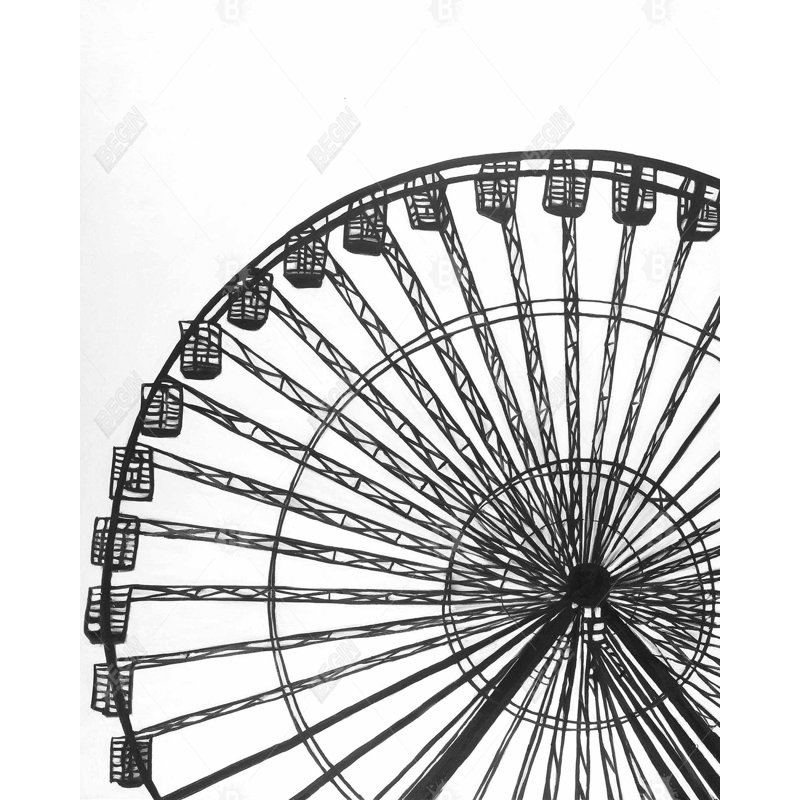 Monochrome Ferris Wheel Print On Canvas