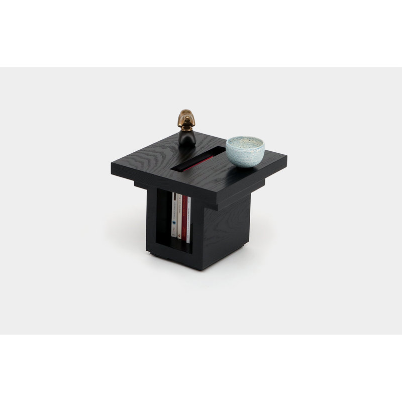 SQ Solid Wood End Table, Black Oak
