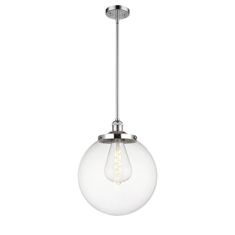 Luminaire suspendu simple à 1 lumière Frederick, Chrome poli, Clair