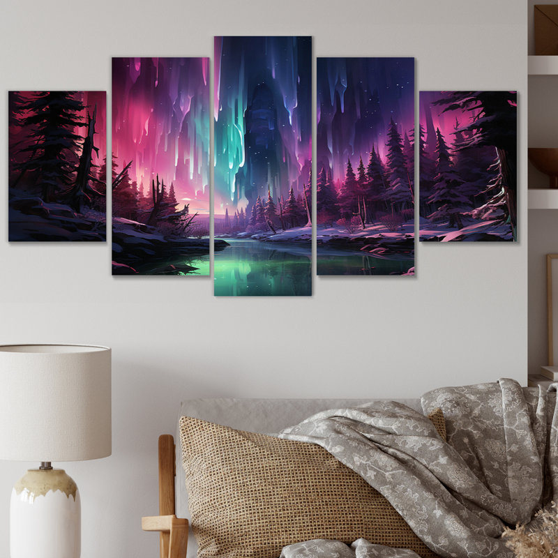 Northern Lights, glaçons iridescents - Paysages, art mural, salon, 5 panneaux
