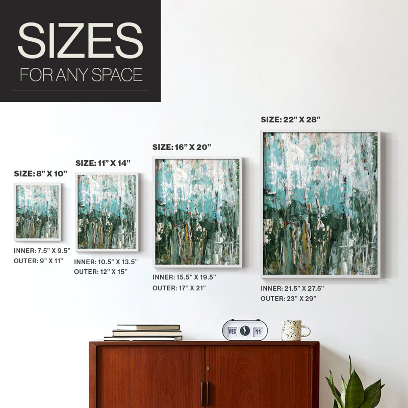 «Abstract Turquoise Forest II», reproduction encadrée - bois massif, H 21 po x l 17 po, Cadre blanc
