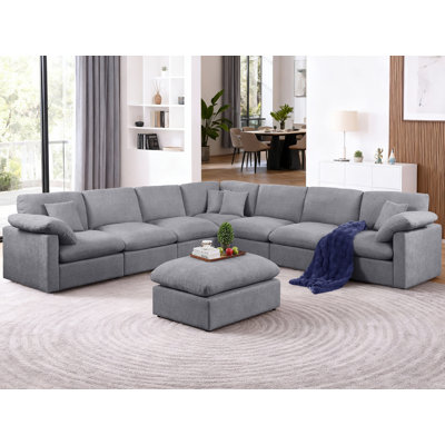 Oversized Corner Sectional Modular Sofa, Shariff Chenille Cloud Sectional Living Room Sets