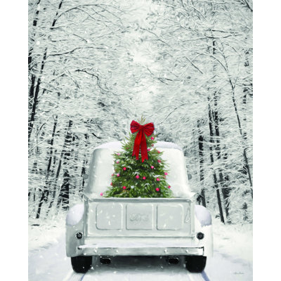 «Snowy Drive in a White Ford», reproduction sur toile tendue