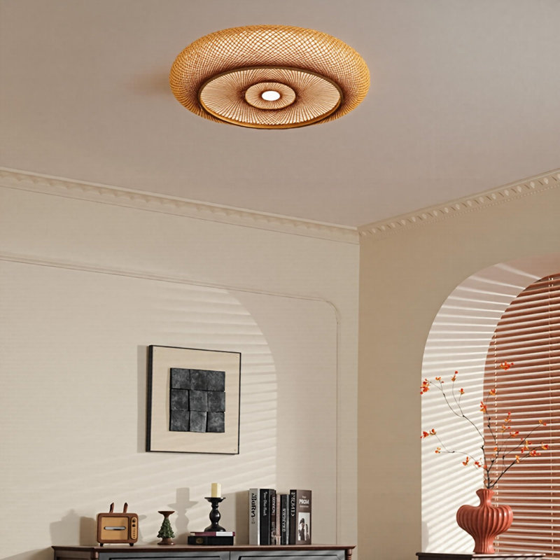 Plafonnier semi-encastré en bambou, H 5,90 po x l 15,74 po x P 15,74 po
