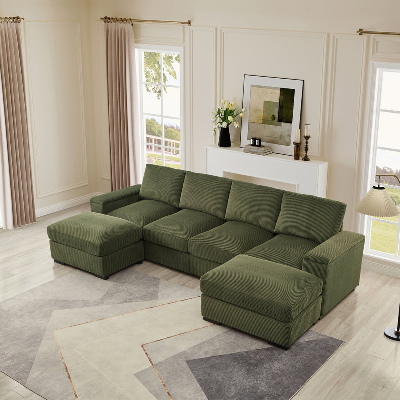 Canapé modulaire à assise profonde avec repose-pieds, Vert