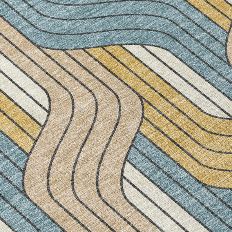 Machine Washable Indoor/Outdoor Lockway ACN2422 Mid-Century Modern Rug, Rectangle 9' x 12'