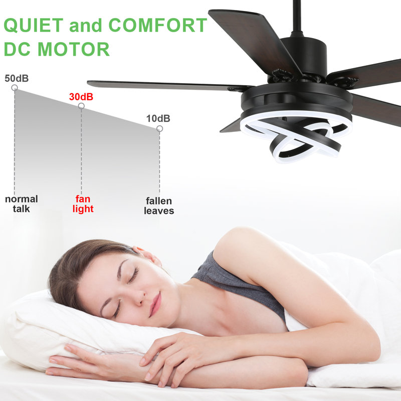 Eustolio 52'' DIY Shade Reversible Caged Ceiling Fan with Dimmable LED Light and Remote, Black