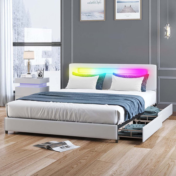 Cianca Upholstered Platform Bed Wrought Studio Color: White, Size: King