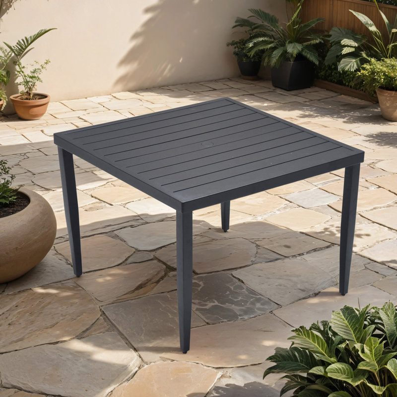 Ember Black 40"X40" Aluminum Patio Dining Table - , Stylish, Modern Design Outdoor With Umbrella Hole Lightweight, Stylish