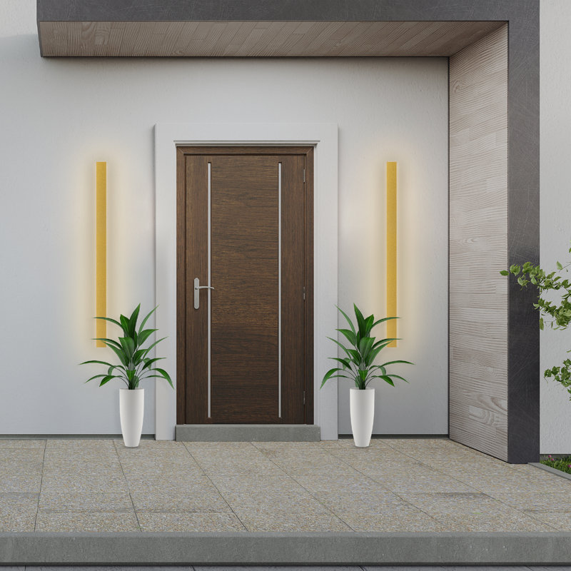 Outdoor Modern Metallic Wall Light Led Sconce Fixture Rectangular - Ip65 Anti-Rust, Gold, 59" H x 1.9" W x 1.8" D
