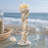 Pillar Candle Holder, Oyster Design 14 Inch Tall Coastal White Polyresin
