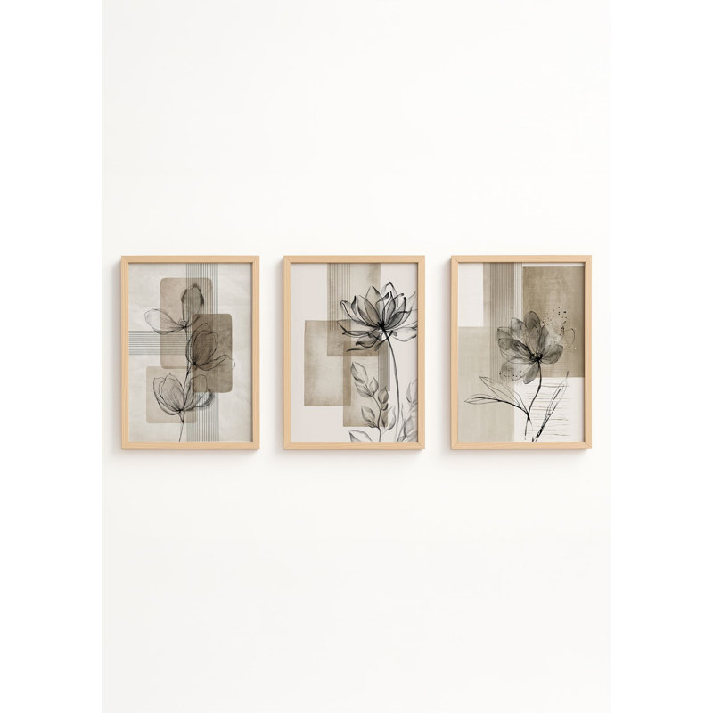 Élégantes peintures décoratives en panneau de fibres à densité moyenne (3 pièces), cadre en bois massif, 8 po x 12 po | Art 100% MDF avec une épaisseur de 0,12 pouce | Parfait pour le salon, la chambre à coucher et le bureau, design élégant et contemporain