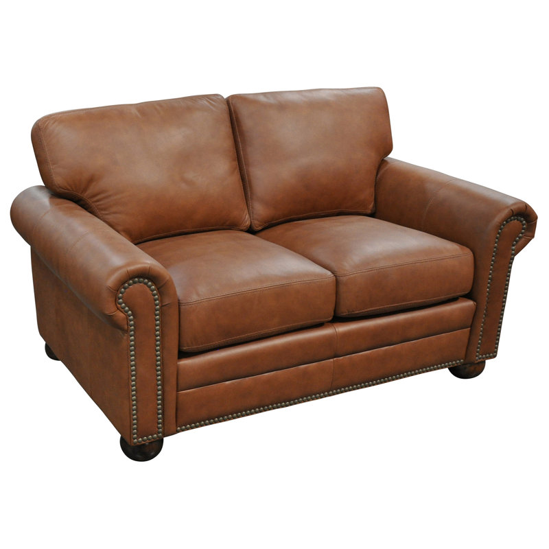  Joclyn 60" Genuine Leather Rolled Loveseat