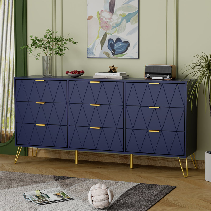 Telfair 58.9'' W 9 - Drawer Dresser, Navy Blue